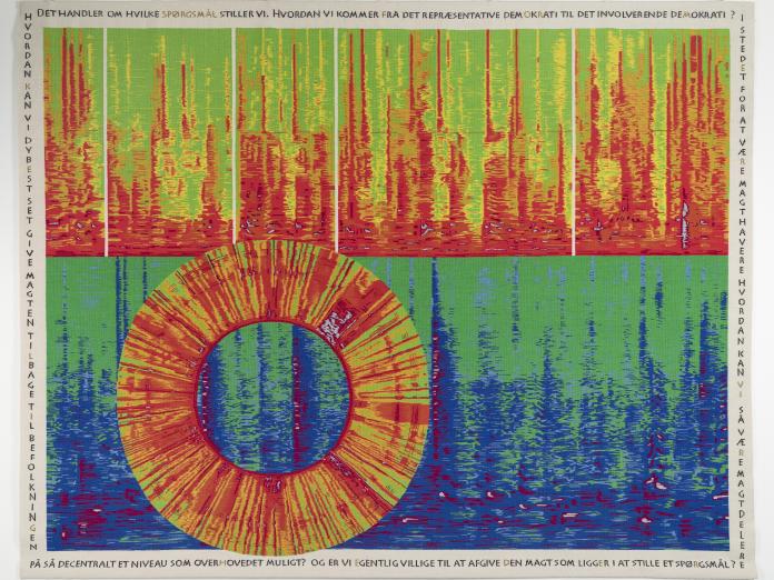 Farverig billedvævning med lydbølger