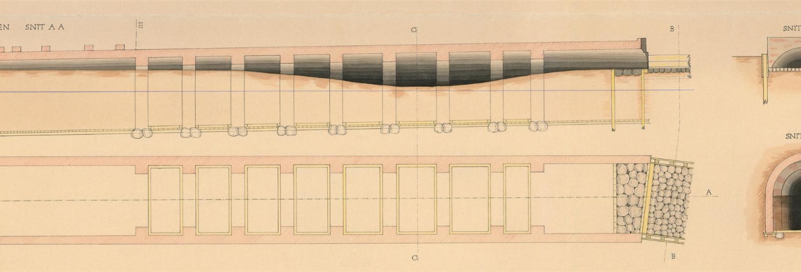 Originaltegning af vandledning på Rådhuspladsens nordligste del